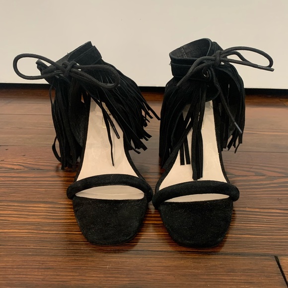 Sol Sana Black Suede Fringe Heels - Picture 4 of 6